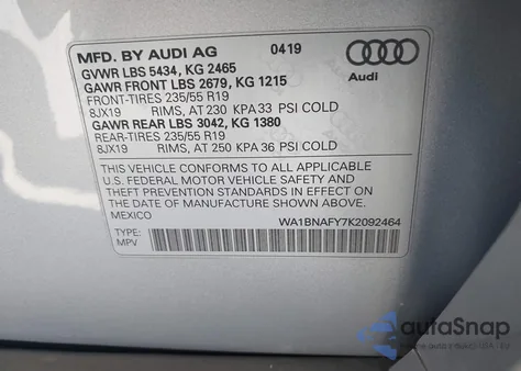 2019 Audi Q5 45 Premium из США, поврежденный, VIN WA1BNAFY7K2092464